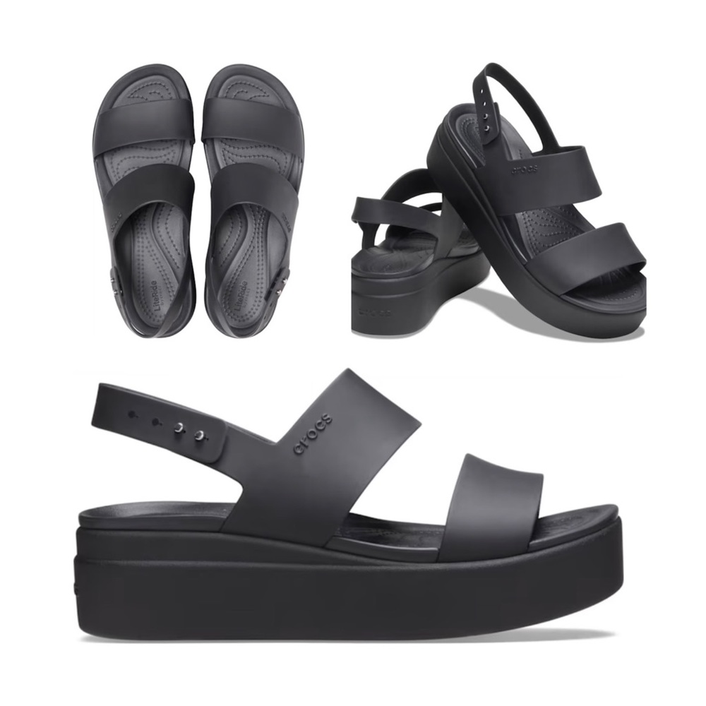 CROCS Black Platform Wedge Sandals